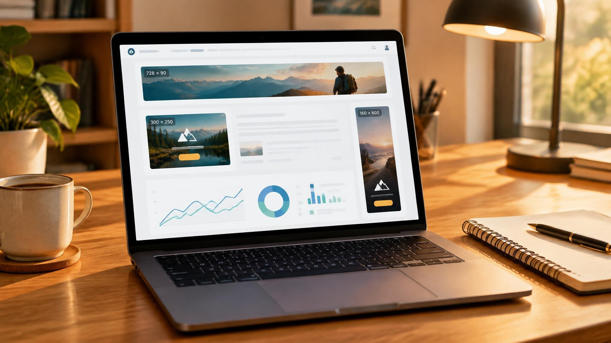 Laptop showing website analytics on a desk