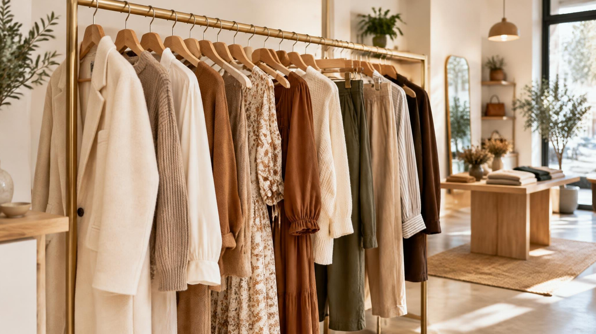 Fashion clothes hanging on a rack in a boutique