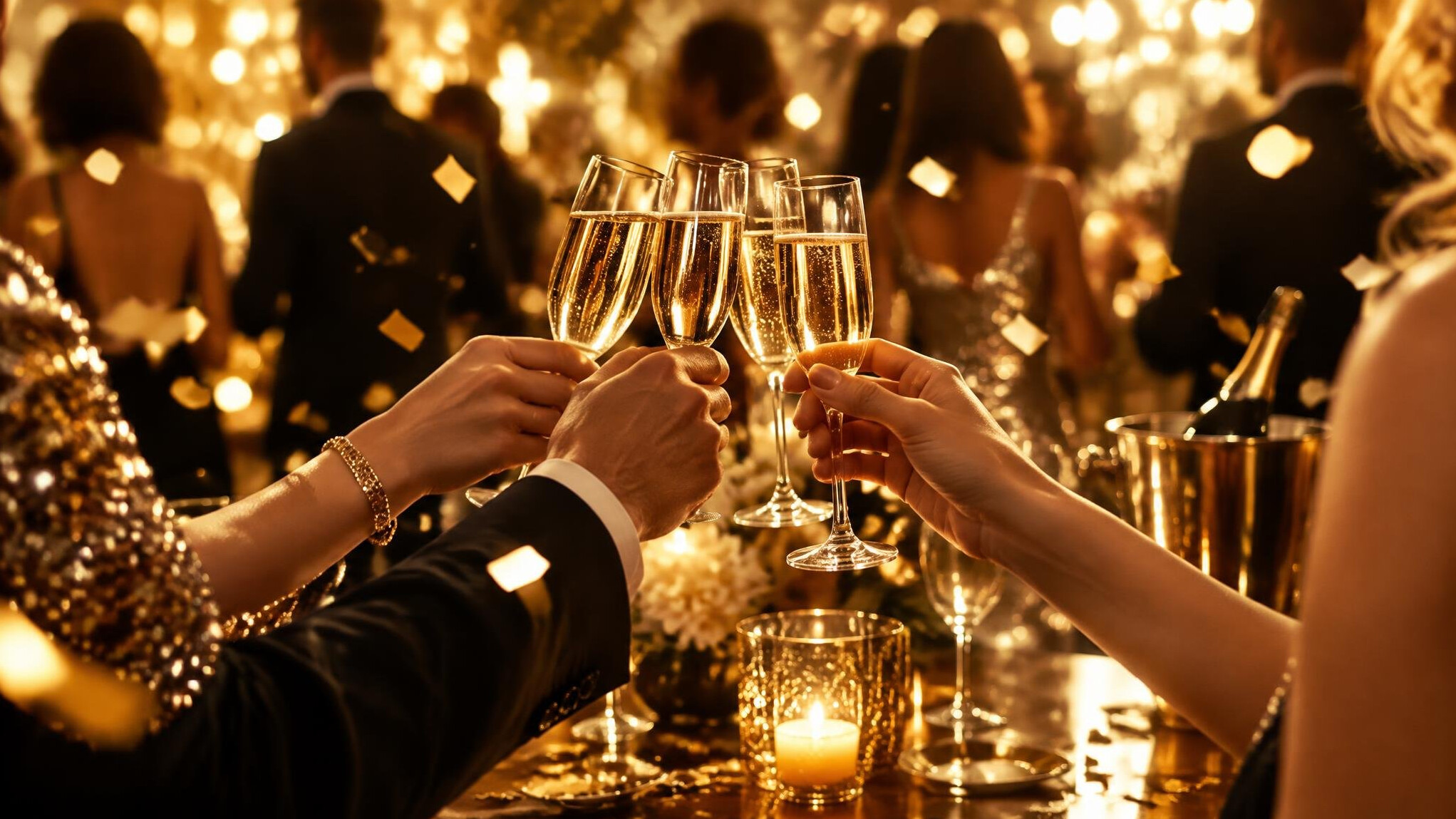 Festive party with golden lights and confetti