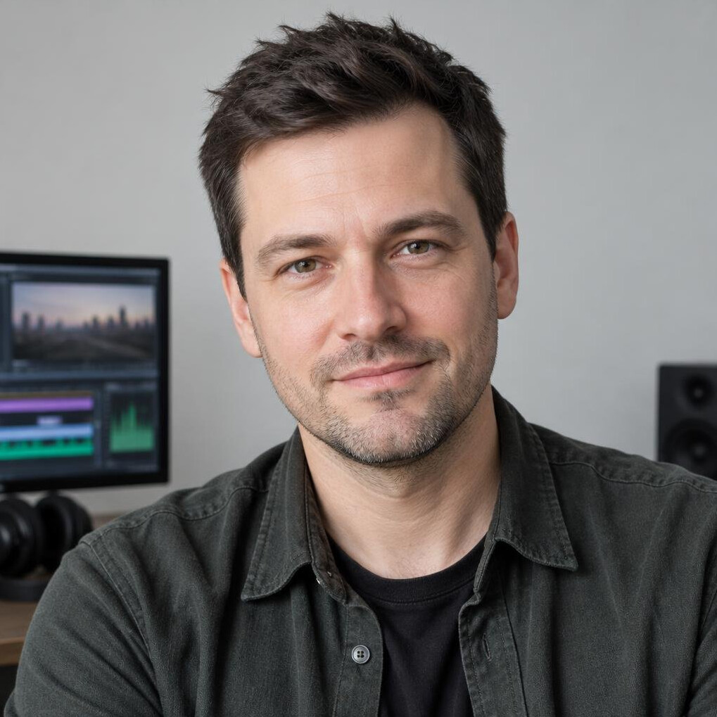 Portrait of a man with short hair smiling